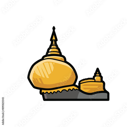 Vector illustration of golden stupas on dark base viewed from side, pektor01 eps file reference