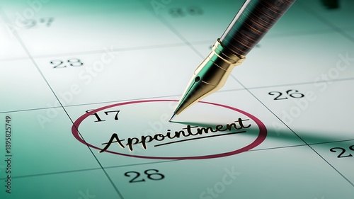 Golden pen, appointment marking, calendar date, schedule reminder, planning