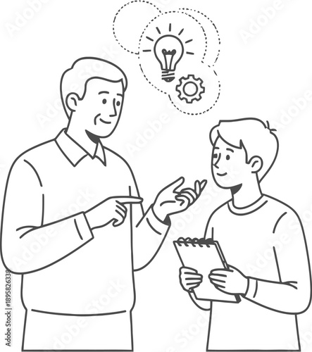 Mentor guiding young person with innovative idea