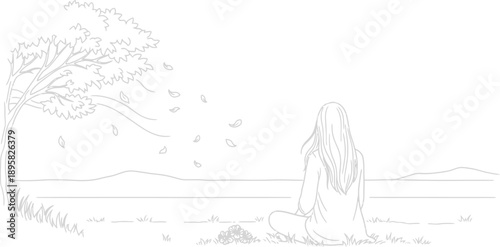 Woman sitting under tree near water body
