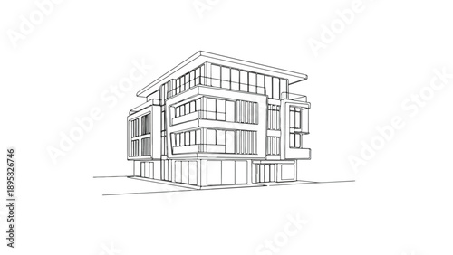 Modern multistory building with large windows and balconies  architectural design