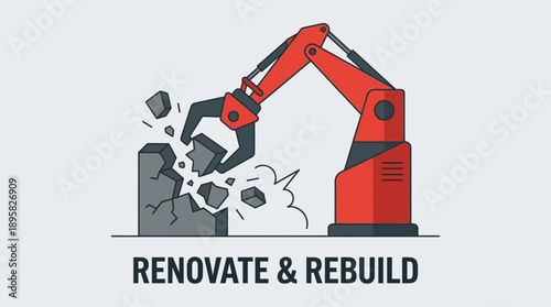 Demolition Robotic Arm Breaking Concrete Structure