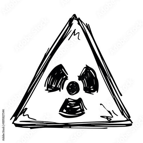 Hand drawn radiation sign Nuclear radiation hazard symbol Radioactive danger warning sign clipart in doodle style Nuclear safety Radioactive waste Single element for print, web, design, decor