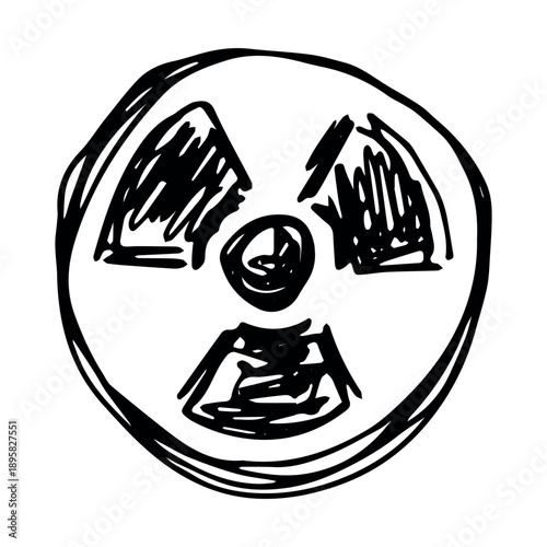Hand drawn radiation sign Nuclear radiation hazard symbol Radioactive danger warning sign clipart in doodle style Nuclear safety Radioactive waste Single element for print, web, design, decor