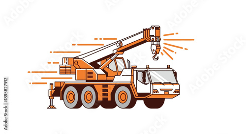 Dynamic Orange Mobile Crane Truck Illustration With Speed Lines And Hook