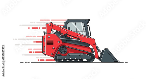 Dynamic Red Compact Track Loader In Motion With Streaks