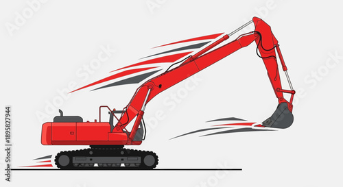 Dynamic Red Excavator Machine Graphic With Speed Streaks Illustration
