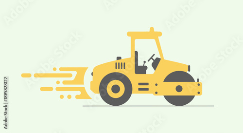 Dynamic Yellow Steamroller Moving Forward With Speed Lines