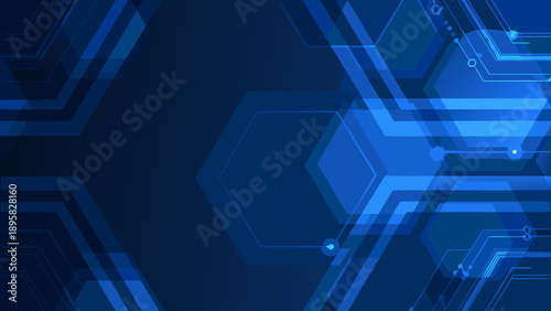 Abstract blue geometric background with hexagonal and circuit patterns