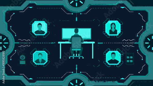 Abstract digital illustration of a meeting or collaboration within a network