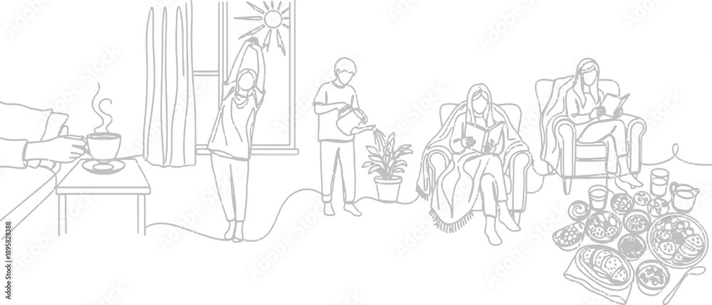 Obraz premium Family enjoying meal together in living room