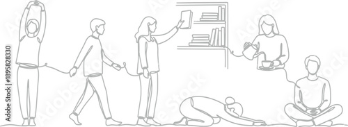 People engaged in various activities around books