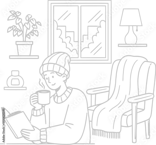 Woman relaxing at home with a cup of coffee