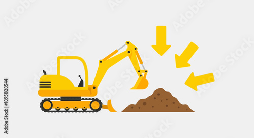 Excavator Digging Dirt With Directional Arrows Signaling Action