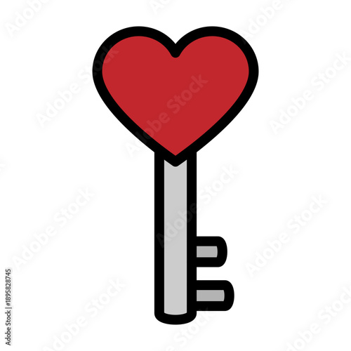 Heart Key Vector Filled Icon Design