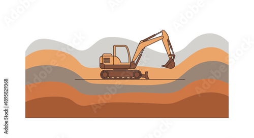Excavator Digging Through Stratified Earth Layers