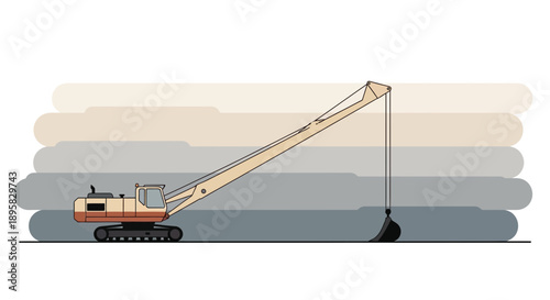 Excavator Machine Working On A Construction Site Illustration