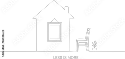 Minimalist house illustration with chair and plant