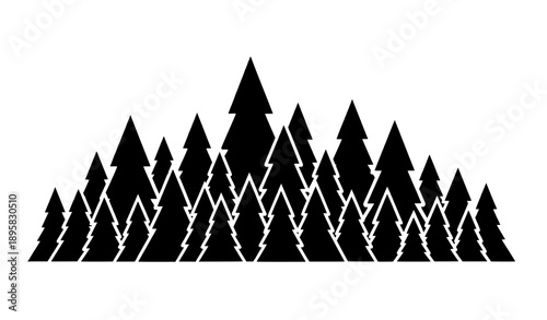 Outdoor adventure pine forest silhouette black vector group isolated on transparent background