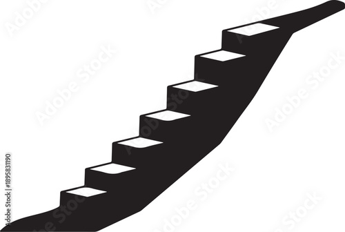Staircase Leading Upwards with Black Steps and White Background