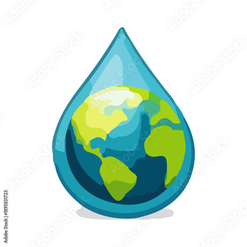 Earth in Water Drop – Eco Concept for Protecting Nature and Resources Protecting Earth and Promoting Green Lifestyle Vector Illustration EPS10