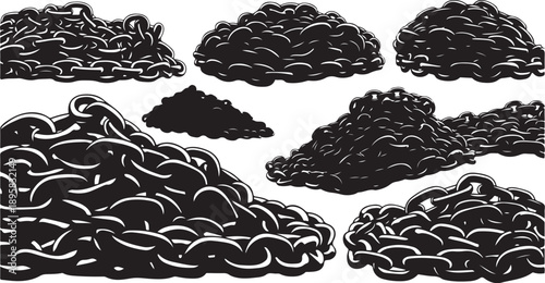 Piles of black chains on a white background illustration