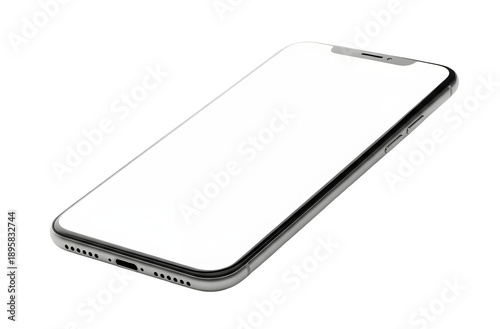 PNG image of Silver Smartphone Mockup with Blank Screen on Transparent Background, use for app promotion or mobile advertising mockups.