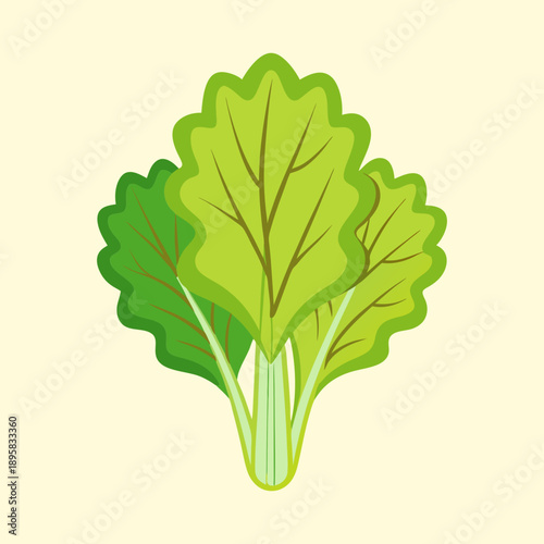 Stylized bunch of mustard greens on light yellow background in cartoon style