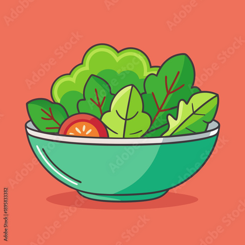 Fresh Salad in a Bowl Cartoon Illustration with Healthy Ingredients