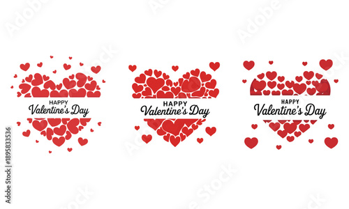 Happy Valentine’s Day Heart Banner Set – Romantic Love Hearts Vector Illustration