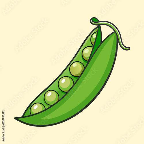 Stylized Illustration of a Green Pea Pod with its Contents Displayed