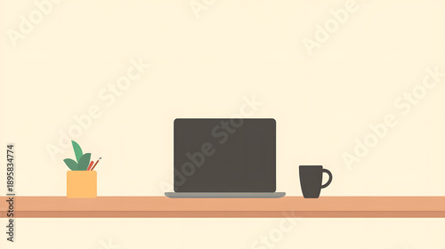 Crafting focus minimalist workspace home office image clean aesthetics overview sleek laptop and coffee