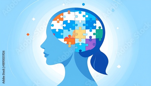 Wallpaper Mural Silhouette head with brain shaped jigsaw puzzle Torontodigital.ca