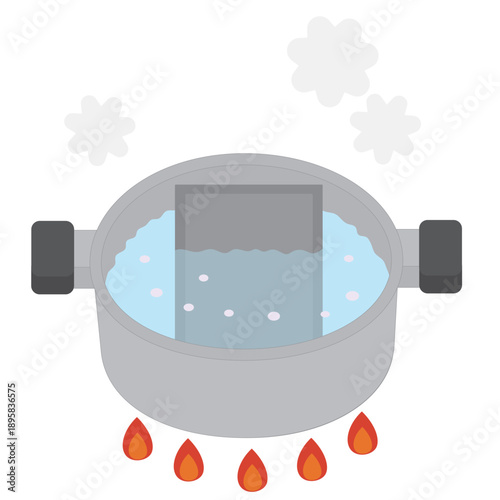 レトルト食品を鍋で温めているイラスト