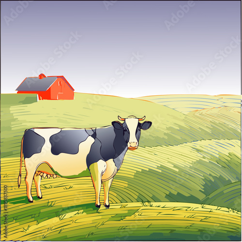 Stylized illustration of a black and white dairy cow.