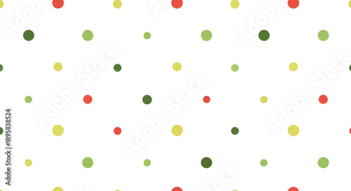 Seamless pattern of small red, green, and yellow dots on a white background, flat design.