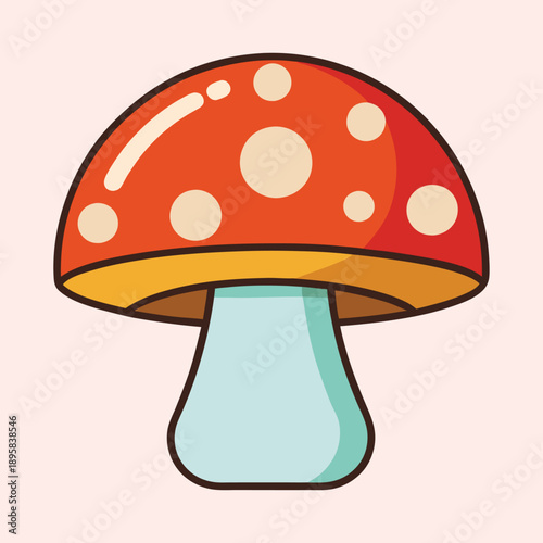 Cartoon Amanita mushroom with orange cap and white spots illustration