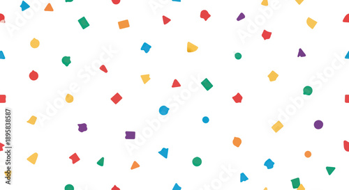 Colorful confetti scattered on white background, flat design vector pattern