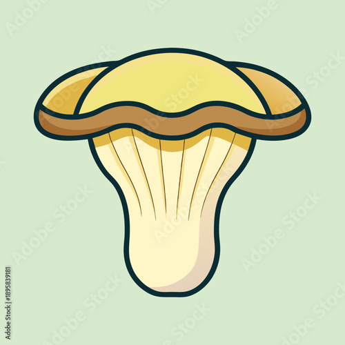 Illustration of a beautiful and iconic cartoon chanterelle mushroom with light background