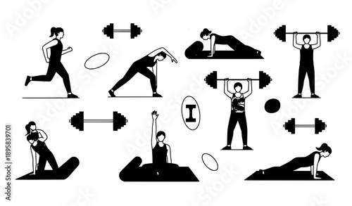 Fitness and Wellness Vector Illustration – Exercise Concept Over White Background