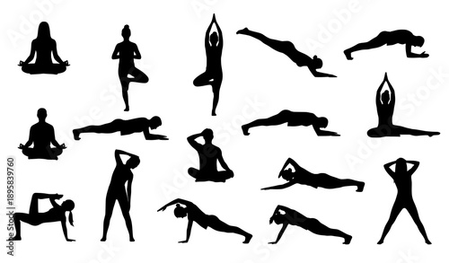 Yoga and Fitness Vector Silhouette Set – Black & White Illustration