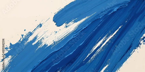 Blue paint brush strokes create a flowing sea wave pattern with light ocean textures and motion for a nature inspired art background design