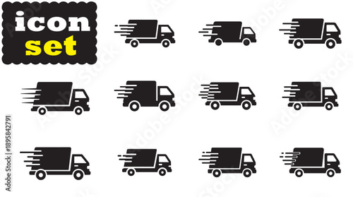Fast Shipping Delivery Truck Icon Set, Editable Solid Vector Illustration