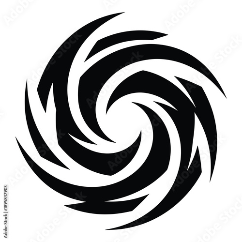 Black swirling spiral shape abstract modern design element isolated on white background
