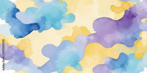 Abstract watercolor blue sky background with vintage nature clouds and paint texture on paper featuring an artistic earth map illustration design