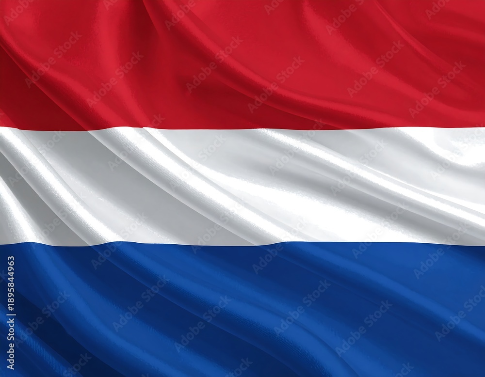 Obraz premium A red, white, and blue horizontal tricolor flag with wavy fabric texture