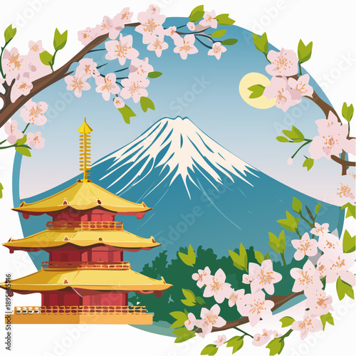 富士と桜と五重塔の絶景