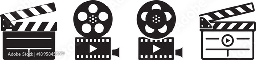 Film making icons including clapper boards and movie reels