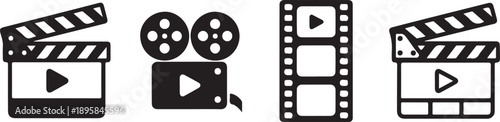 Film and video production icons set with play buttons