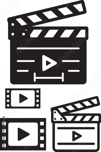 Film clapboards and play buttons for video production and movie making